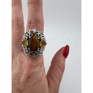 Vintage Karis Women's jewelry Silver-Tone Natural Gemstone Prong Filigree Ring‎